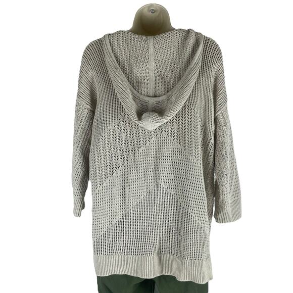 Zenergy by Chico's Rosie Pointelle Hooded Sweater MetallicTan Size 2/ L - Picture 7 of 9